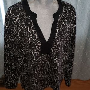 Jules & Leopold knit tunic. 3X Black & white lace